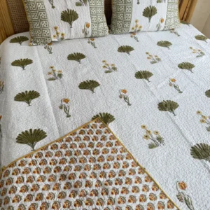Handblock Printed Reversible Quilted Bedcover 108*108