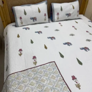 Handblock Printed Reversible Quilted Bedcover 108*108