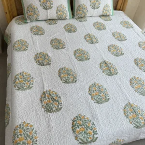 Handblock Printed Reversible Quilted Bedcover 108*108