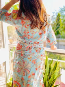 Maya Blue Waffle Cotton Bath Robe